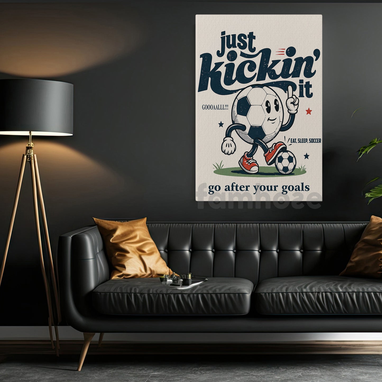 Funny Soccer Canvas Painting, Just Kickin' It Sport Wall Art Decor, Poster Gift For Soccer Lover