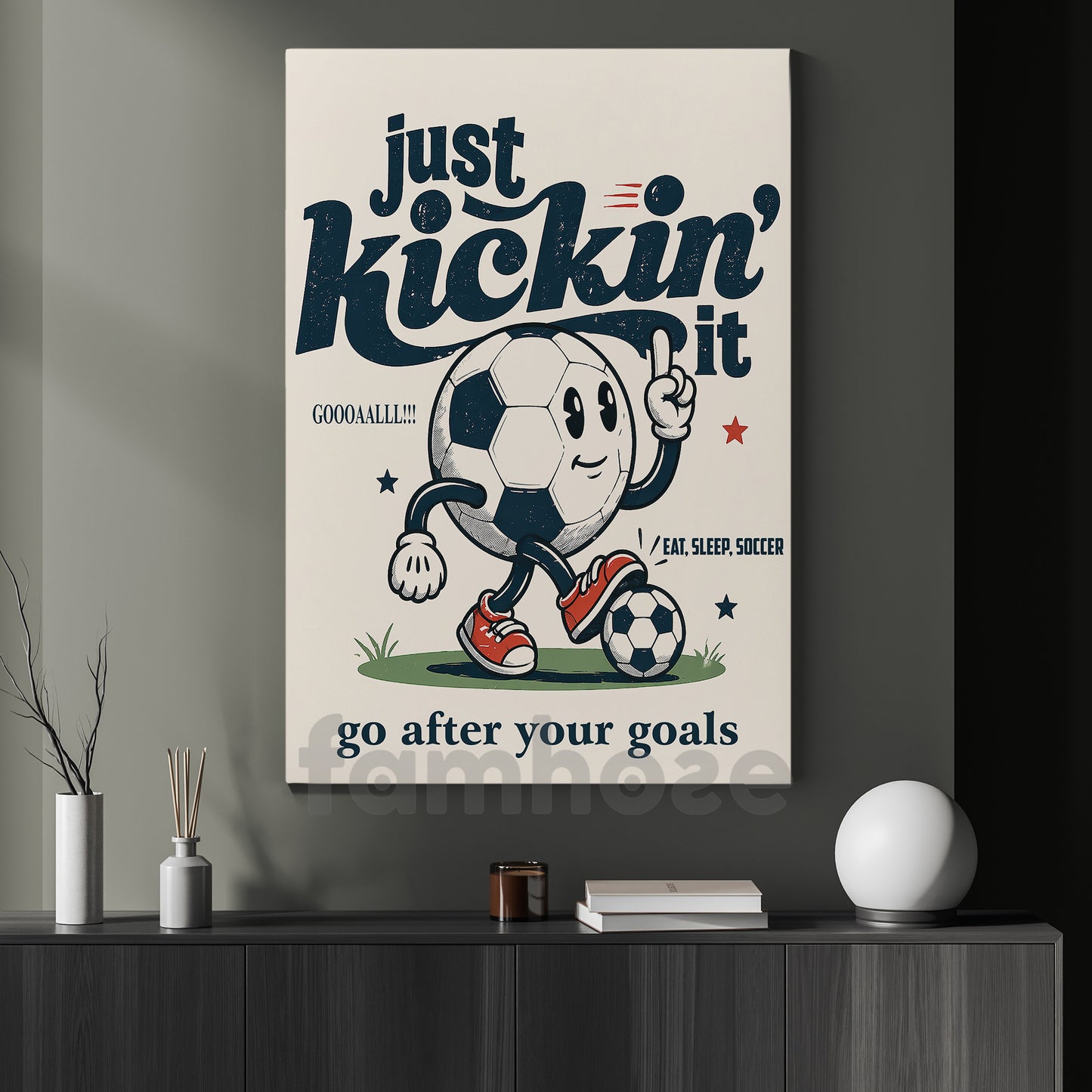 Funny Soccer Canvas Painting, Just Kickin' It Sport Wall Art Decor, Poster Gift For Soccer Lover