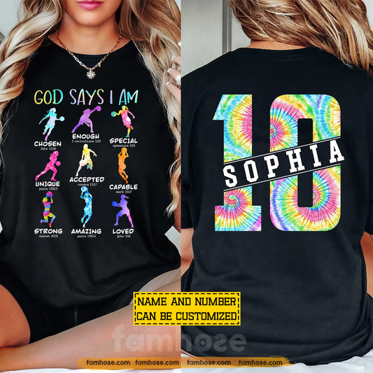 Personalized Basketball Girl Two-sided T-shirt, God Says I Am Sport Tees Gift For Christian, Basketball Lover (Copy)
