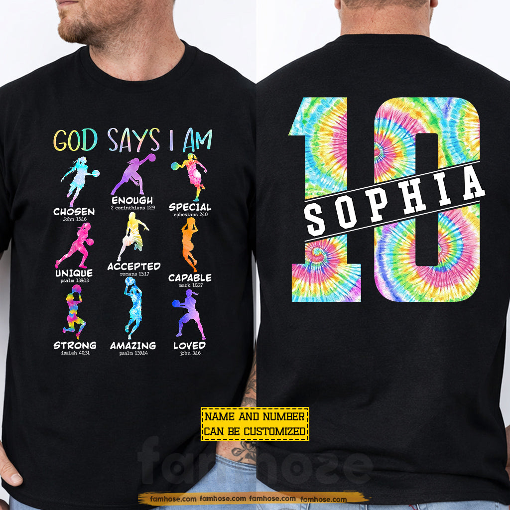Personalized Basketball Girl Two-sided T-shirt, God Says I Am Sport Tees Gift For Christian, Basketball Lover