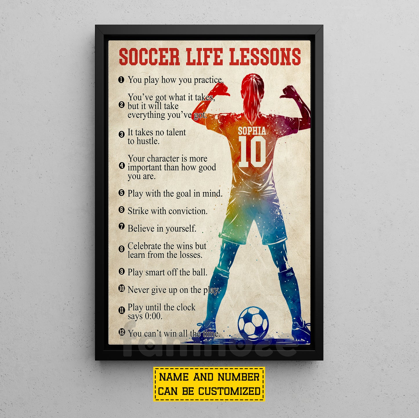 Personalized Soccer Girl Canvas Painting, Soccer Life Lessons Sport Wall Art Decor, Poster Gift For Soccer Lover