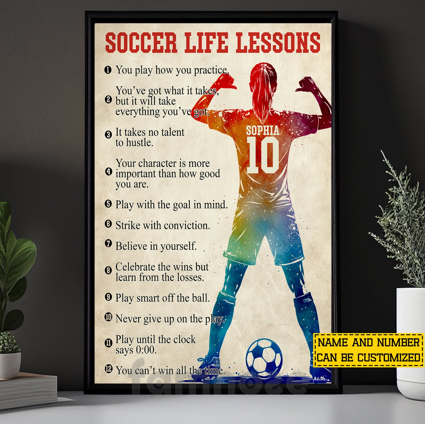 Personalized Soccer Girl Canvas Painting, Soccer Life Lessons Sport Wall Art Decor, Poster Gift For Soccer Lover