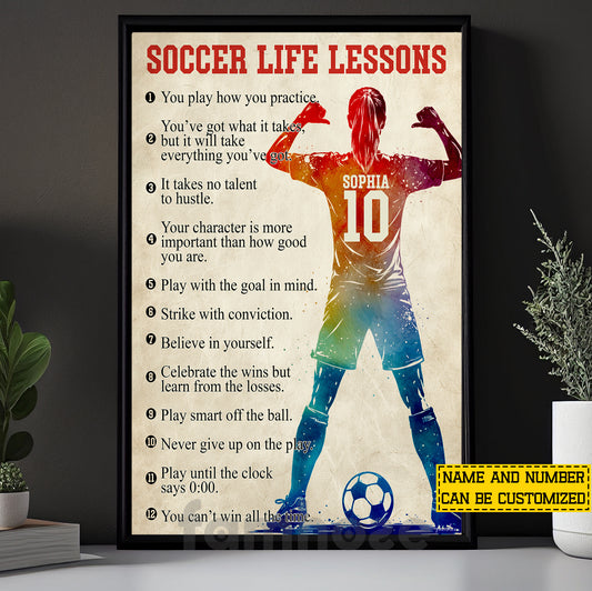 Personalized Soccer Girl Canvas Painting, Soccer Life Lessons Sport Wall Art Decor, Poster Gift For Soccer Lover