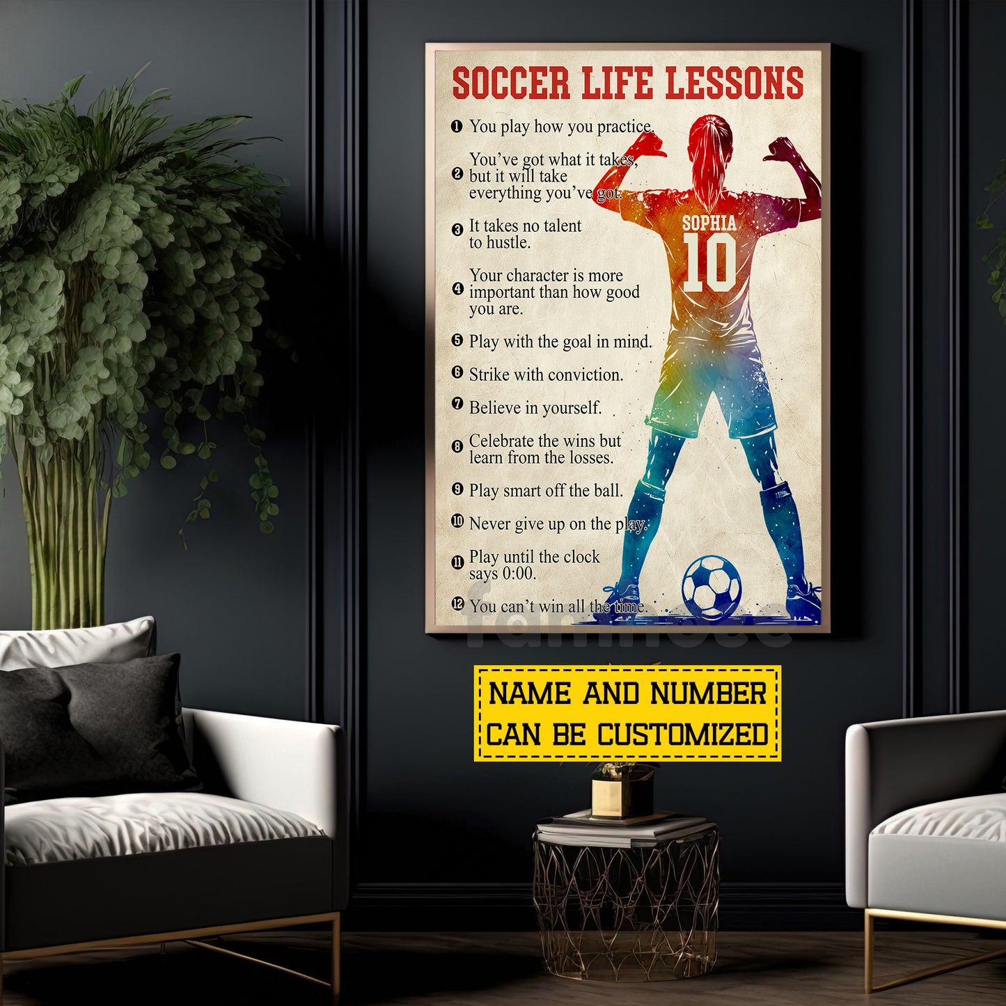 Personalized Soccer Girl Canvas Painting, Soccer Life Lessons Sport Wall Art Decor, Poster Gift For Soccer Lover