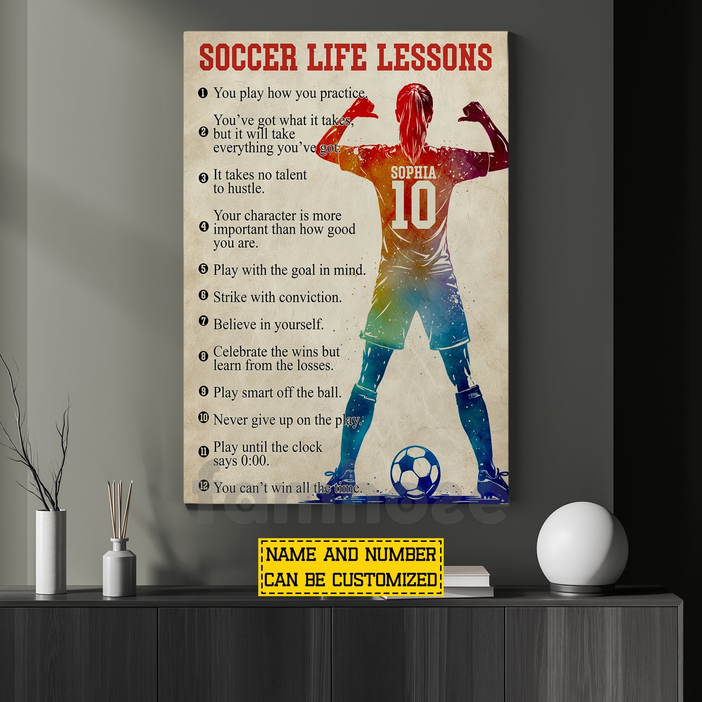 Personalized Soccer Girl Canvas Painting, Soccer Life Lessons Sport Wall Art Decor, Poster Gift For Soccer Lover
