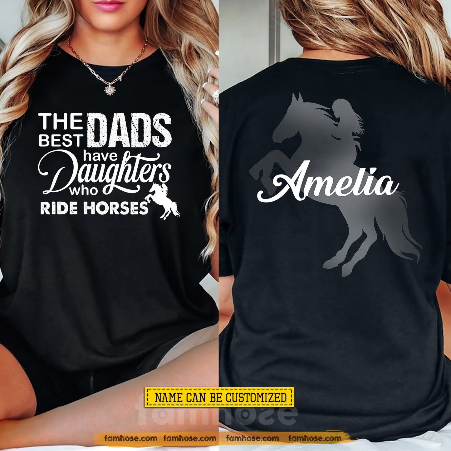 Personalized Horse Dad Two-sided T-shirt, The Best Dads Have Daughters Tees Father's Day Gift For Horse Lovers