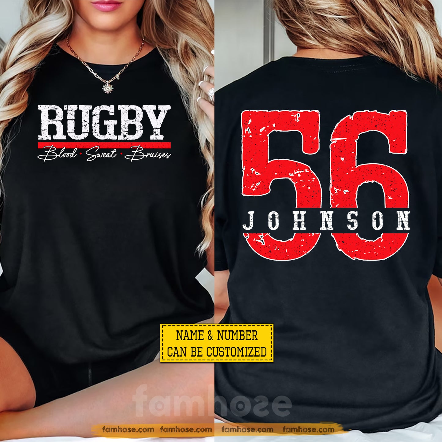 Personalized Rugby Two-sided T-shirt, Blood Sweat Bruises Sport Tees Gift For Rugby Lover