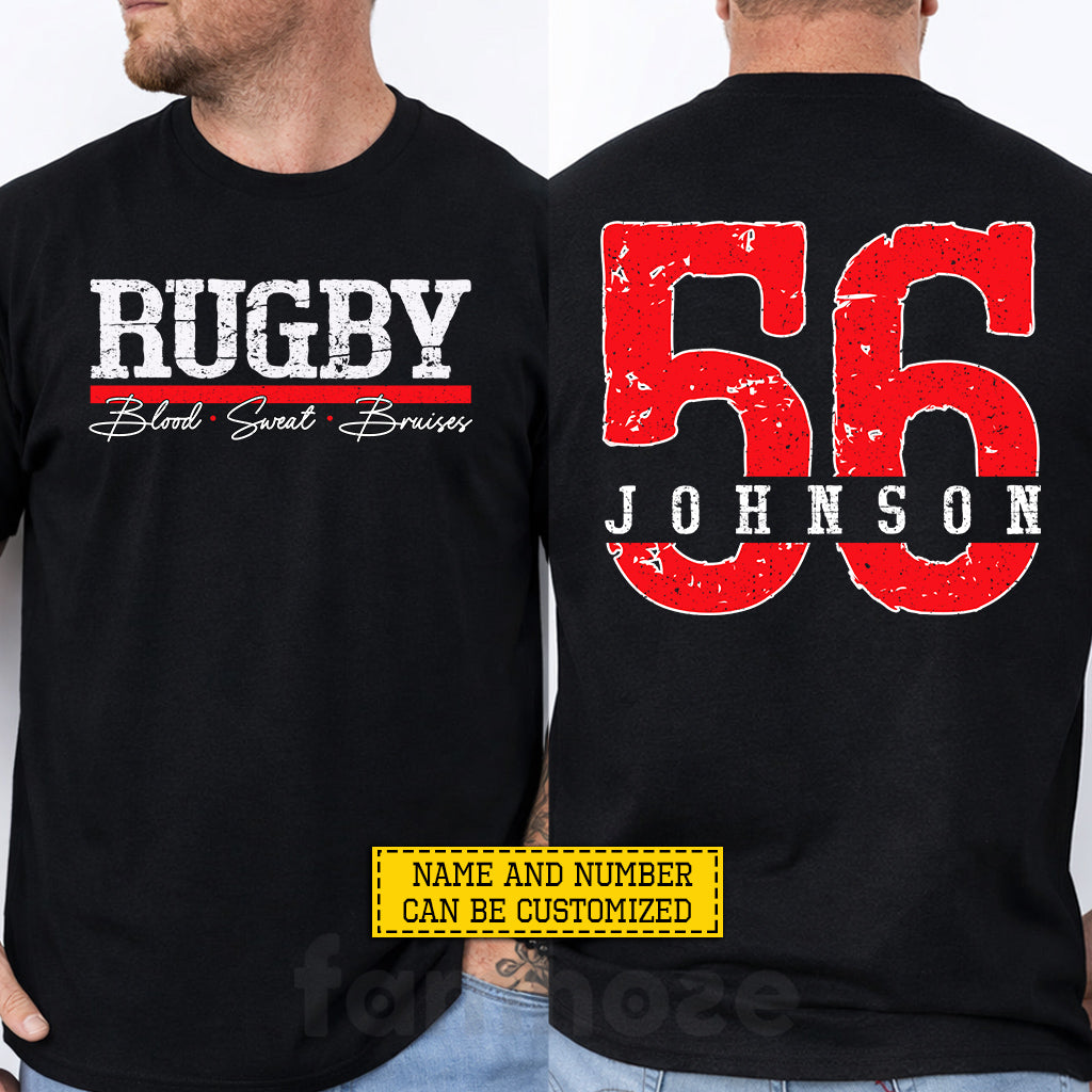 Personalized Rugby Two-sided T-shirt, Blood Sweat Bruises Sport Tees Gift For Rugby Lover