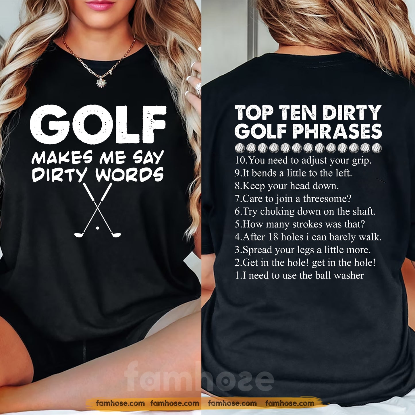 Funny Golf Two-sided T-shirt, Golf Makes Me Say Dirty Words Sport Tees Gift For Golf Lovers