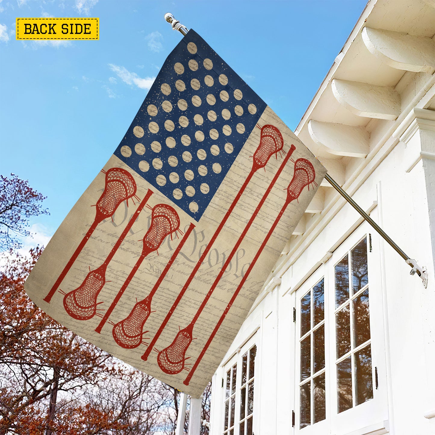 July 4th Lacrosse Garden Flag & House Flag, Stars Stripes And Stick Skills USA Outdoor Decor, Independence Day Yard Flag Gift For Lacrosse Lover