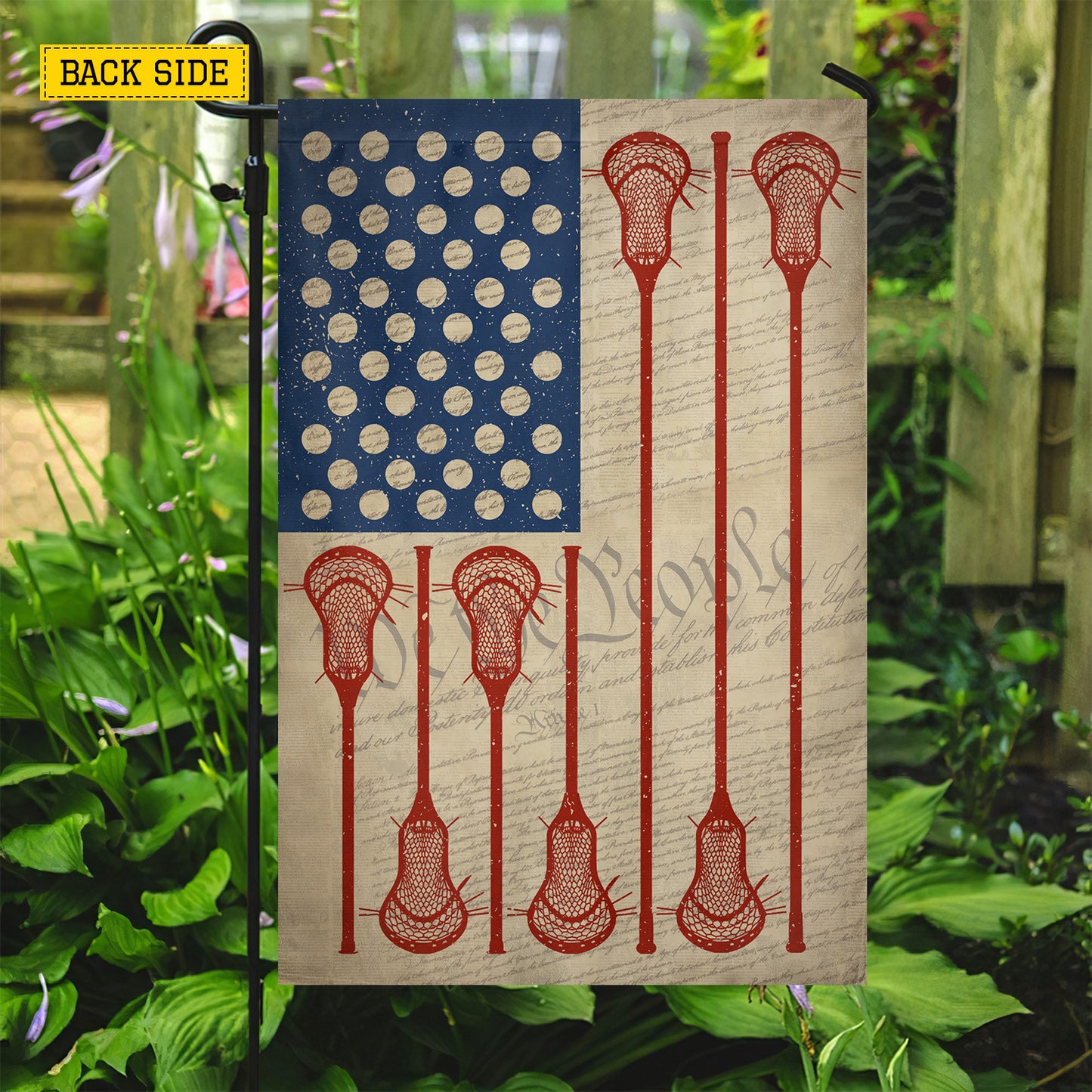 July 4th Lacrosse Garden Flag & House Flag, Stars Stripes And Stick Skills USA Outdoor Decor, Independence Day Yard Flag Gift For Lacrosse Lover