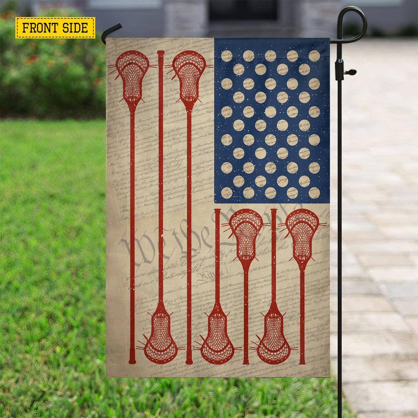 July 4th Lacrosse Garden Flag & House Flag, Stars Stripes And Stick Skills USA Outdoor Decor, Independence Day Yard Flag Gift For Lacrosse Lover
