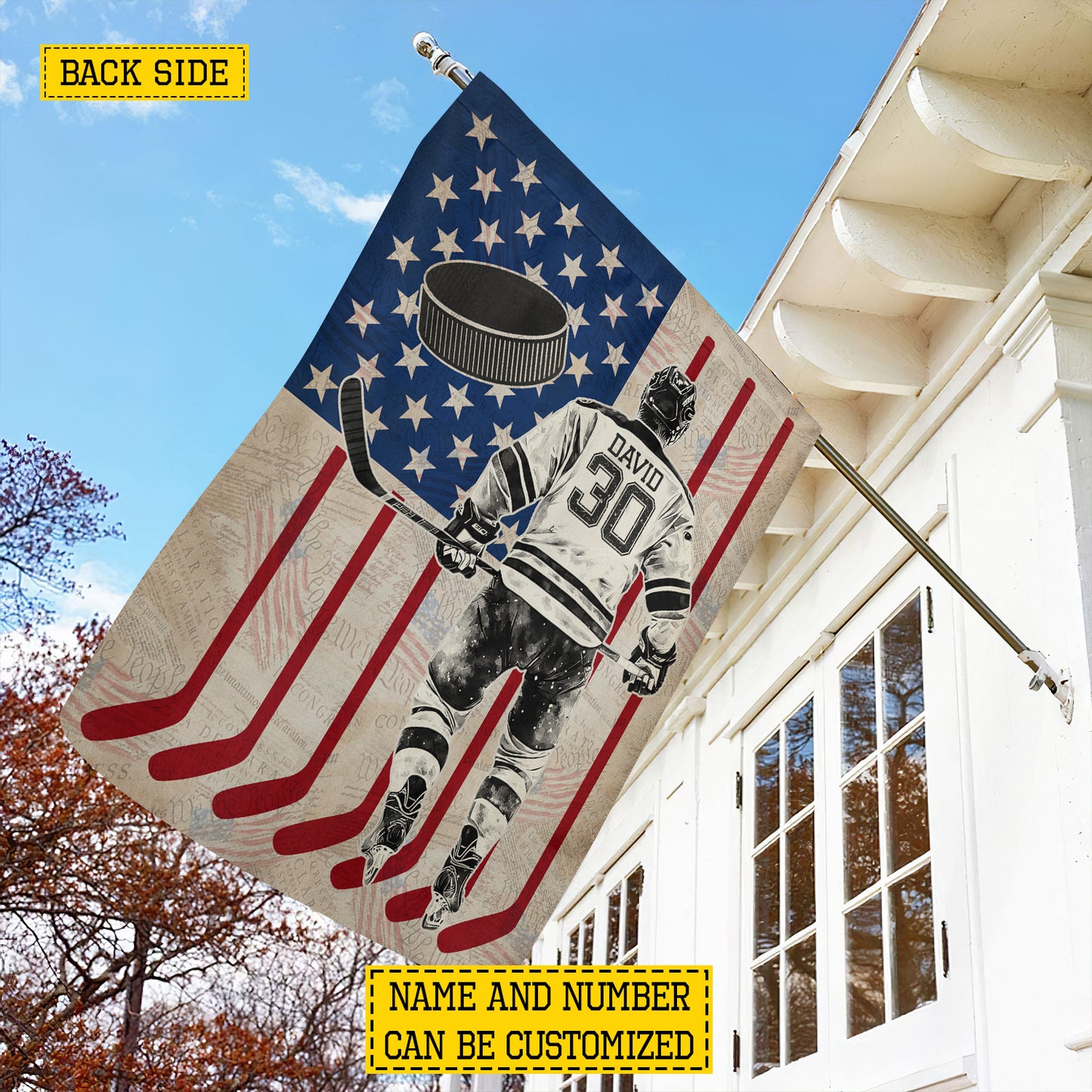 Personalized July 4th Hockey Man USA Garden Flag & House Flag, Skating For Freedom Outdoor Decor, Independence Day Yard Flag Gift For Hockey Lover
