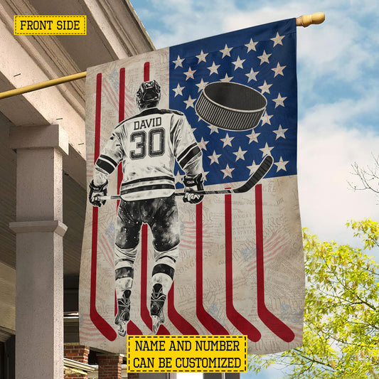 Personalized July 4th Hockey Man USA Garden Flag & House Flag, Skating For Freedom Outdoor Decor, Independence Day Yard Flag Gift For Hockey Lover