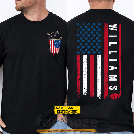 Personalized Golf July 4th Two-sided T-shirt, Patriotic Golf Player Sport Tees Independence Day Gift For Golf Lover