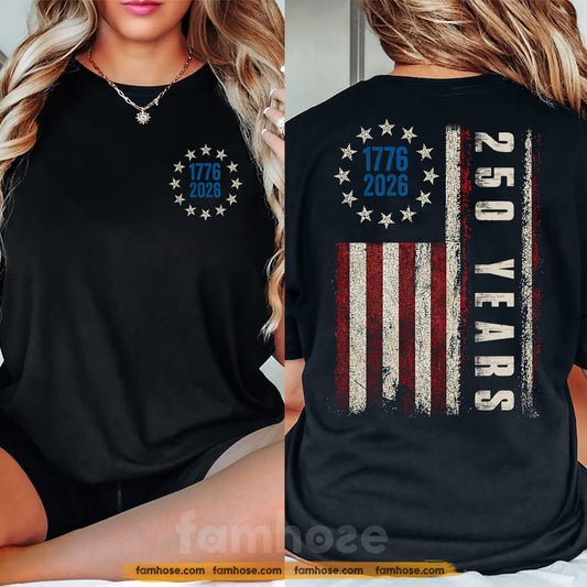 July 4th Two-sided T-shirt, USA 250 Anniversary Tees Independence Day Gift For American Patriot