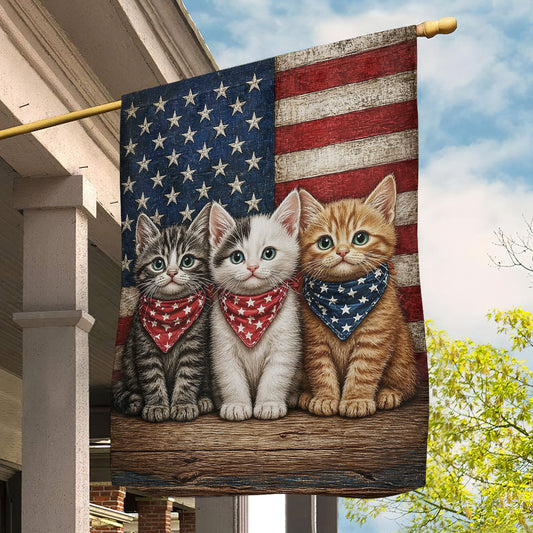 July 4th Cat 250 Anniversary USA Garden Flag & House Flag, Red White And Mew Outdoor Decor, Independence Day Yard Flag Gift For Cat Lover