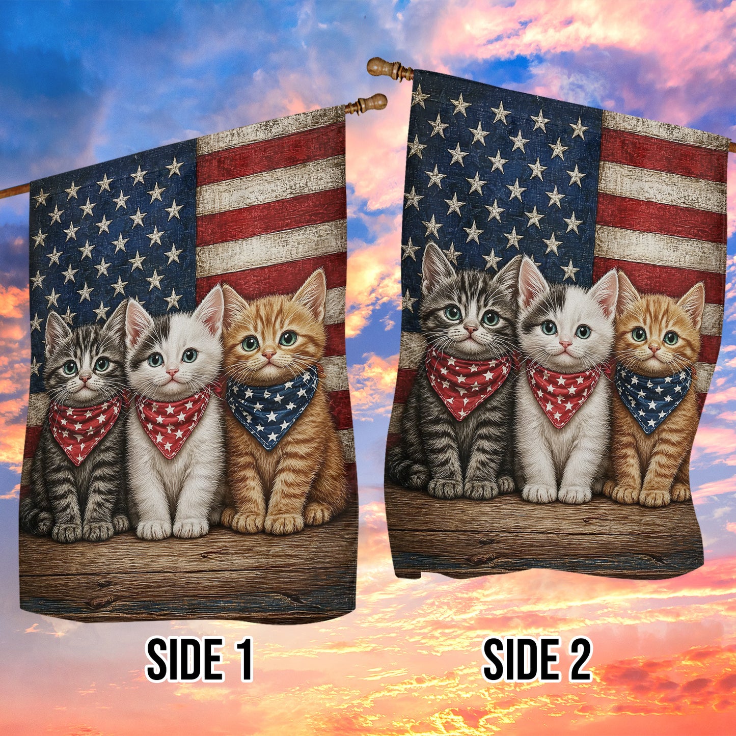 July 4th Cat 250 Anniversary USA Garden Flag & House Flag, Red White And Mew Outdoor Decor, Independence Day Yard Flag Gift For Cat Lover