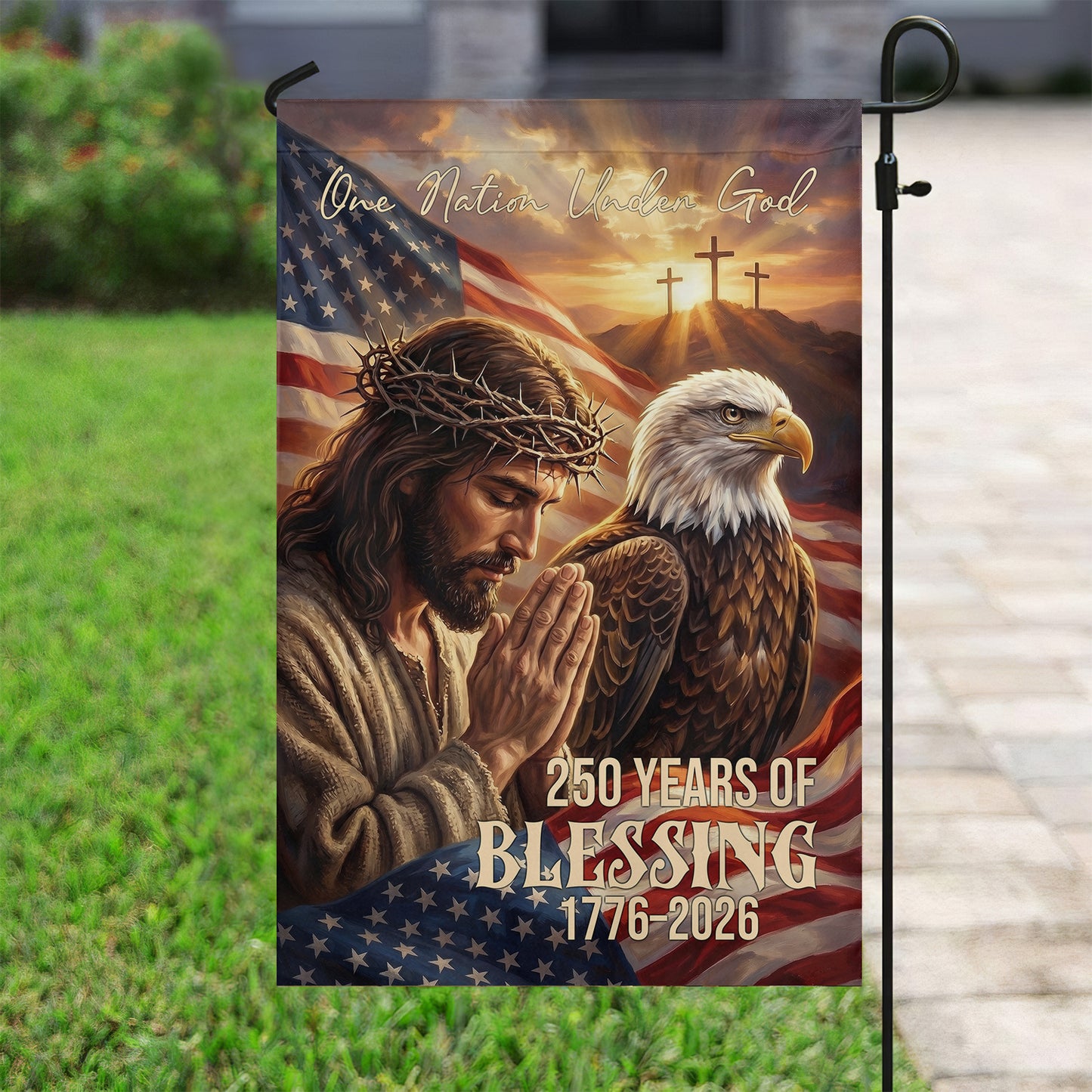 God July 4th 250 Anniversary USA Garden Flag & House Flag, One Nation Under God Outdoor Decor, Independence Day Yard Flag Gift For Christian
