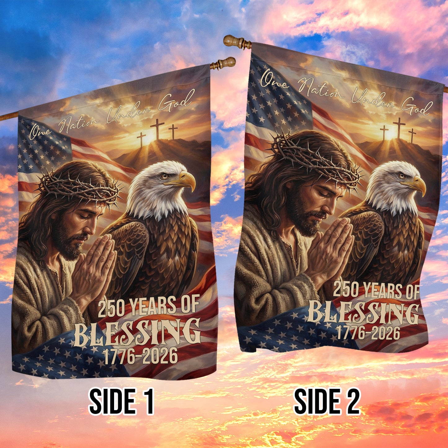 God July 4th 250 Anniversary USA Garden Flag & House Flag, One Nation Under God Outdoor Decor, Independence Day Yard Flag Gift For Christian