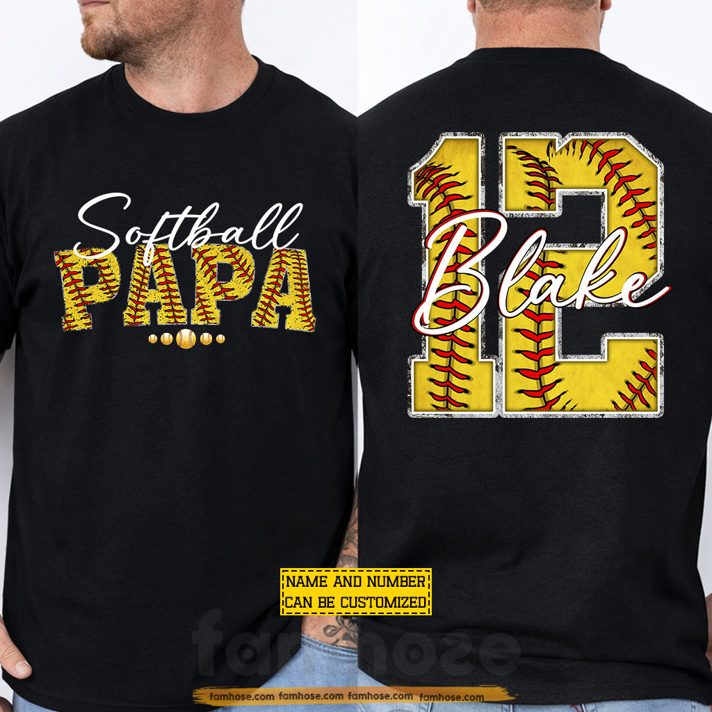 Personalized Softball Dad Two-sided T-shirt, Softball Papa Sport Tee Father's Day Gift For Softball Lovers
