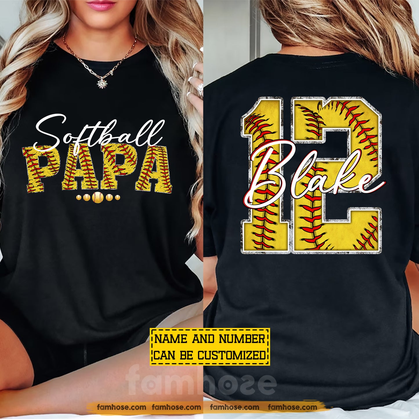 Personalized Softball Dad Two-sided T-shirt, Softball Papa Sport Tee Father's Day Gift For Softball Lovers