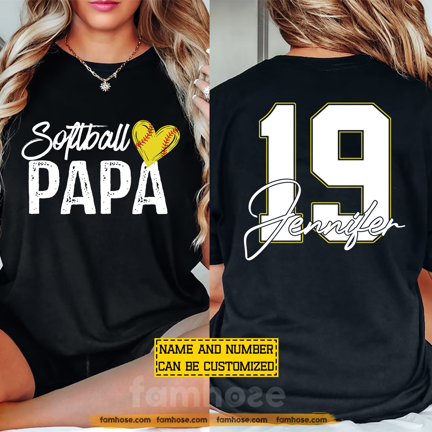 Personalized Softball Dad Two-sided T-shirt, Softball Papa Tees Father's Day Gift For Softball Lovers