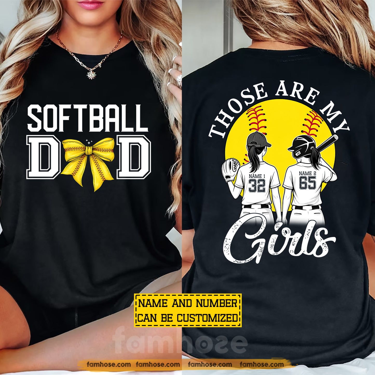 Personalized Softball Dad Daughters Two-side T-shirt, Those Are My Girls Tees Father's Day Gift For Softball Lovers