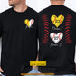 Personalized Softball & Baseball Dad Two-sided T-shirt, The Matching Heart Of Papa Tees Father's Day Gift For Softball Lovers, Baseball Lovers
