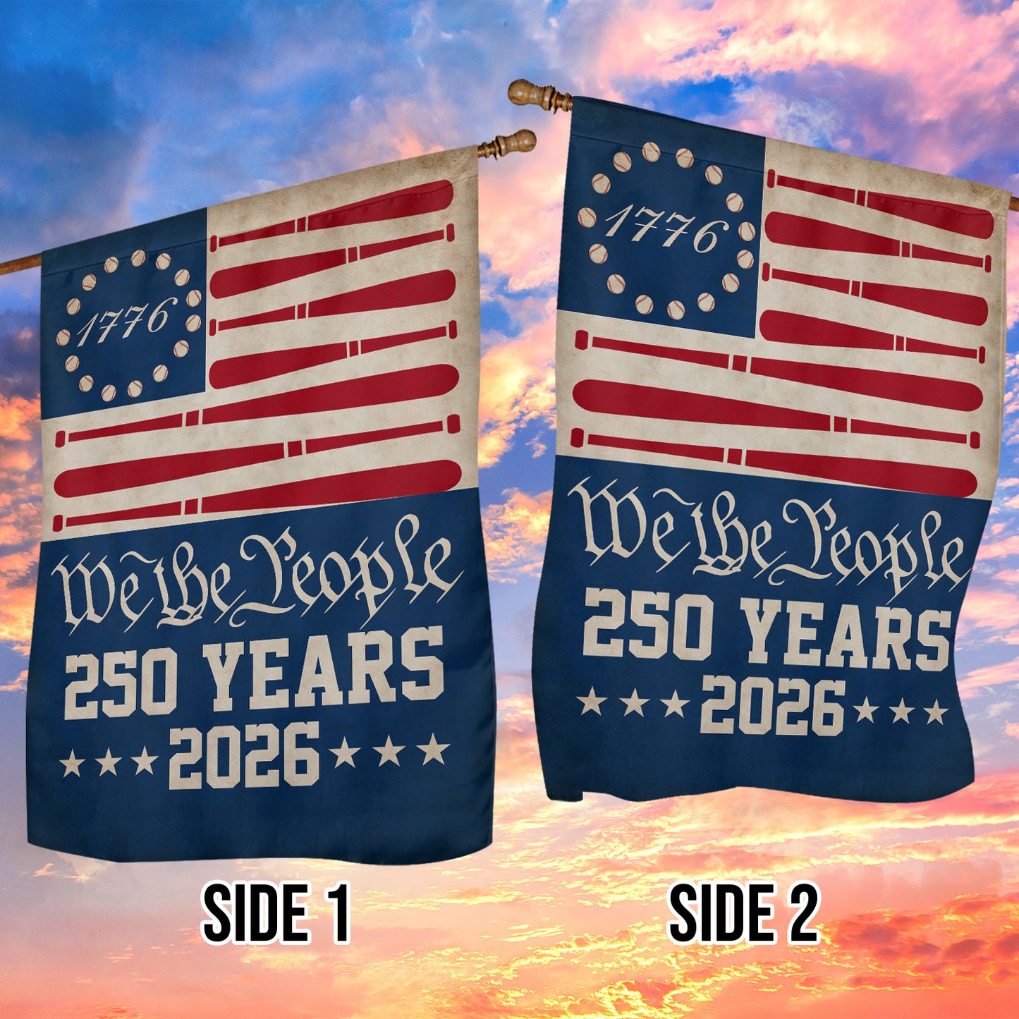 July 4th Baseball 250 Anniversary USA Garden Flag & House Flag, We The People 250 Years 2026 Outdoor Decor, Independence Day Yard Flag Gift For Baseball Lover