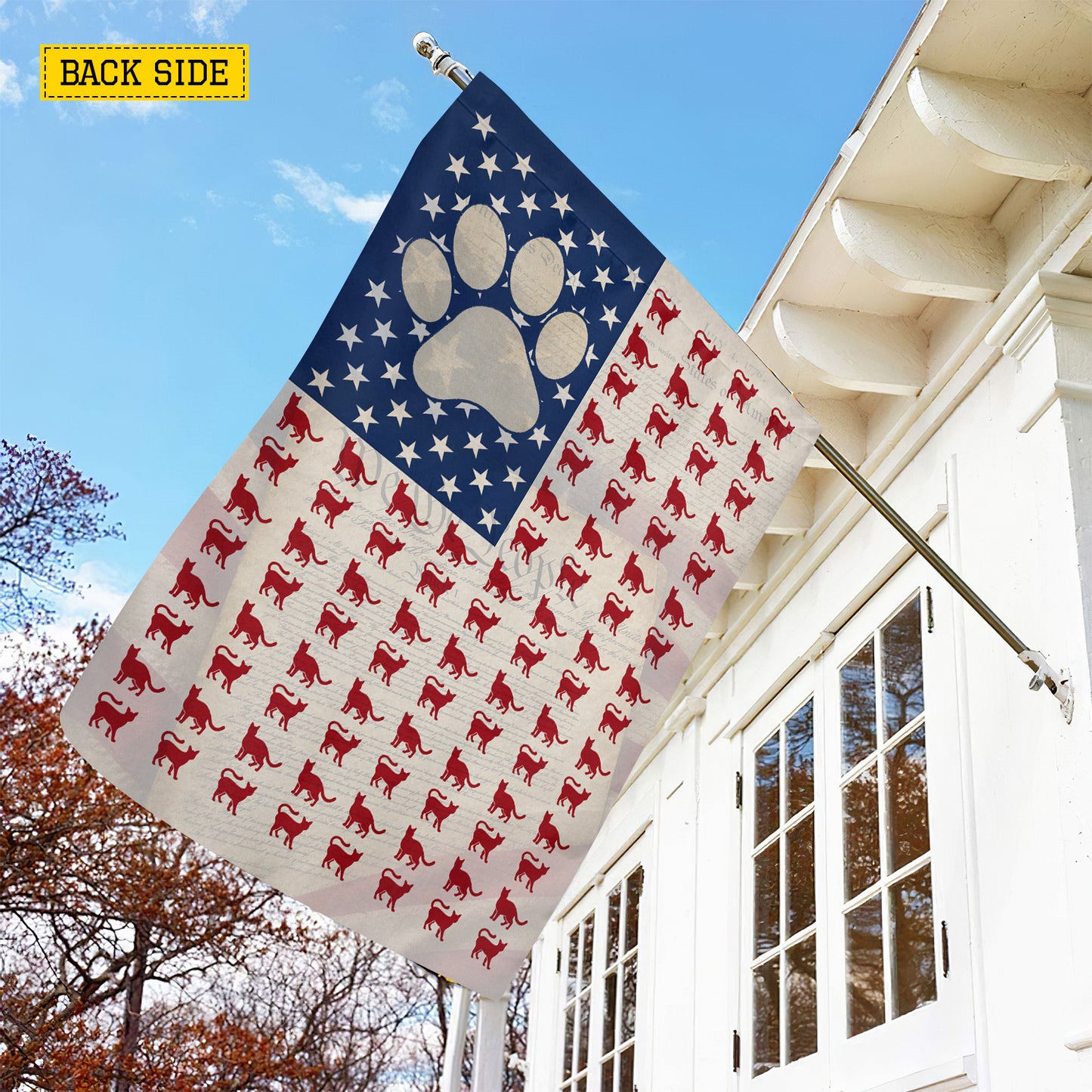 July 4th Cat USA Garden Flag & House Flag, Stars, Stripes And Whiskers Outdoor Decor, Independence Day Yard Flag Gift For Cat Lover