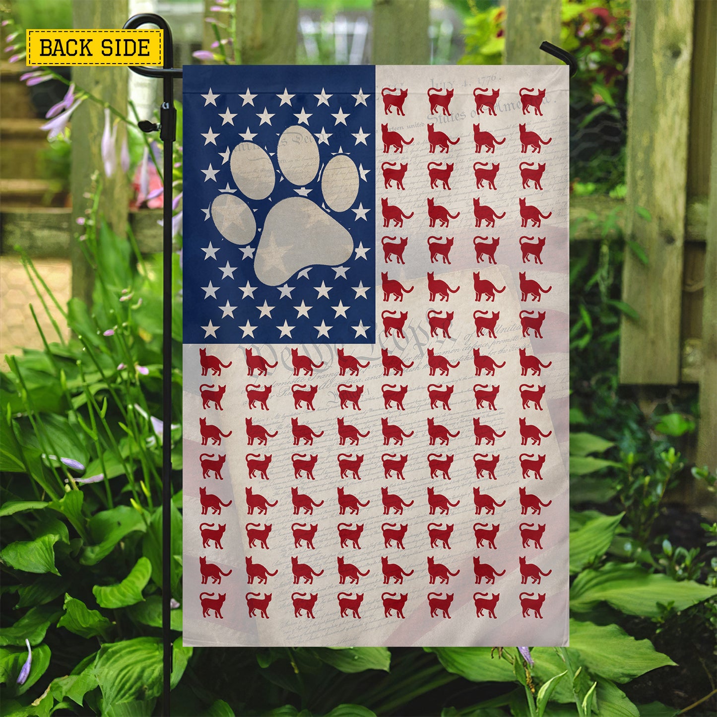 July 4th Cat USA Garden Flag & House Flag, Stars, Stripes And Whiskers Outdoor Decor, Independence Day Yard Flag Gift For Cat Lover