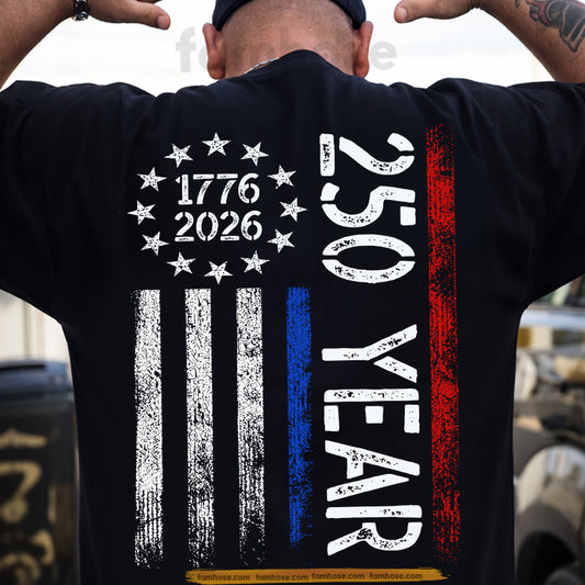 July 4th USA 250 Anniversary Backside T-shirt, Patriotic USA 250 Years Flag Tees Independence Day Gift For American Patriot