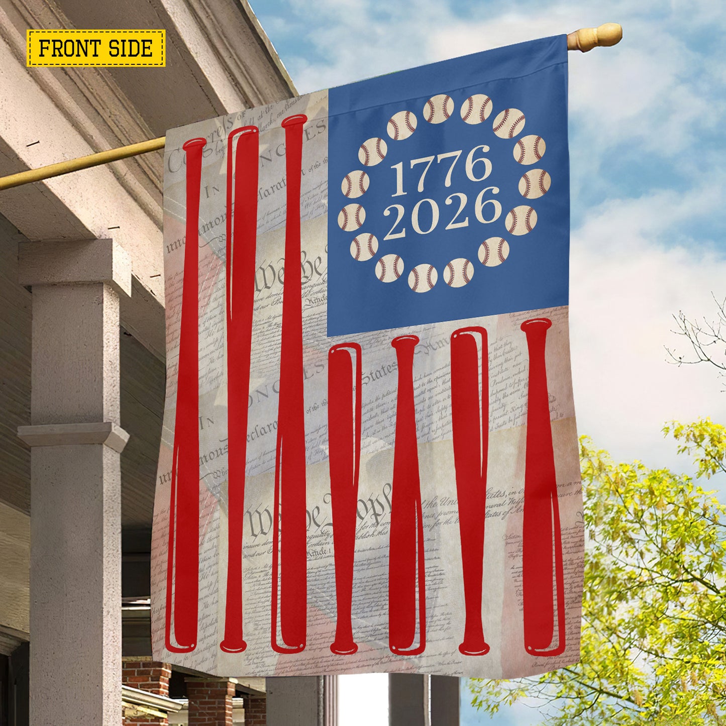 July 4th Baseball 250 Anniversary USA Garden Flag & House Flag, Stars, Stripes And Fastballs Outdoor Decor, Independence Day Yard Flag Gift For Baseball Lover