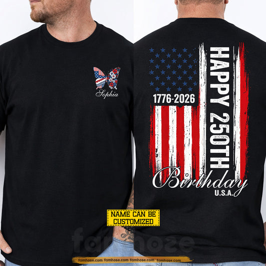 July 4th Two-sided T-shirt, Happy 250th Birthday Tees Independence Day Gift For American Patriot