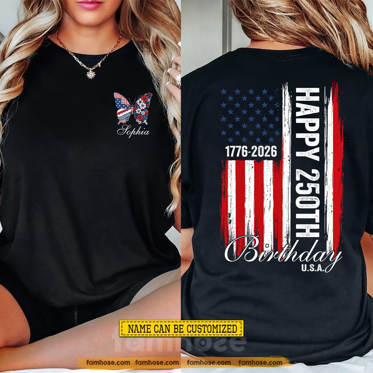 Personalized July 4th Two-sided T-shirt, Happy 250th Birthday Tees Independence Day Gift For American Patriot