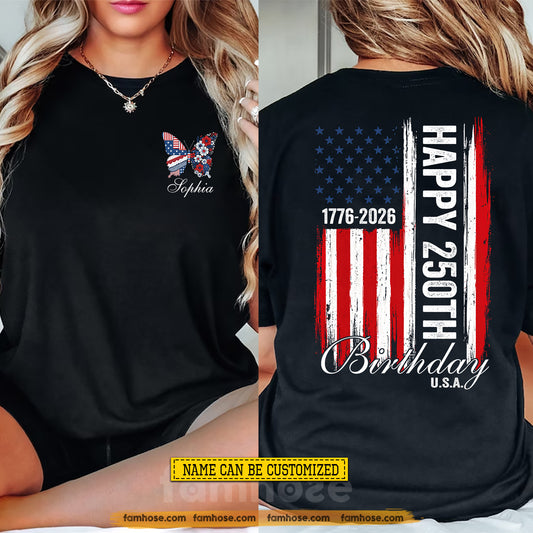 July 4th Two-sided T-shirt, Happy 250th Birthday Tees Independence Day Gift For American Patriot
