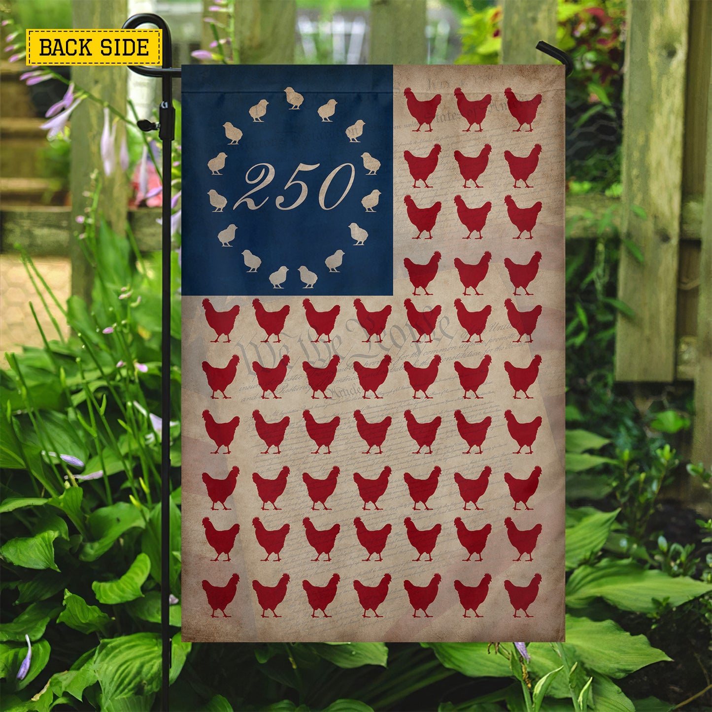 July 4th Chicken 250 Anniversary USA Garden Flag & House Flag, Stars Stripes And Chickens Outdoor Decor, Independence Day Yard Flag Gift For Chicken Lover