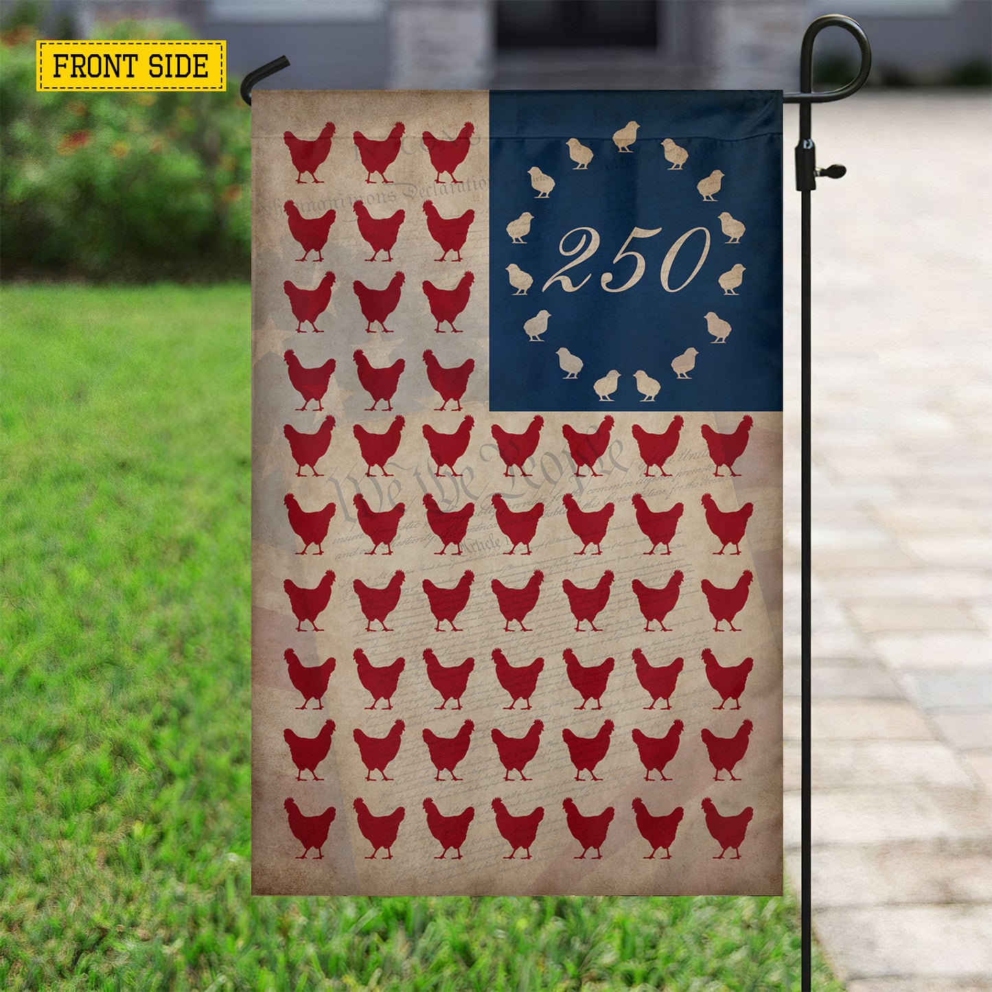 July 4th Chicken 250 Anniversary USA Garden Flag & House Flag, Stars Stripes And Chickens Outdoor Decor, Independence Day Yard Flag Gift For Chicken Lover