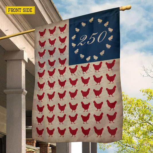 July 4th Chicken 250 Anniversary USA Garden Flag & House Flag, Stars Stripes And Chickens Outdoor Decor, Independence Day Yard Flag Gift For Chicken Lover