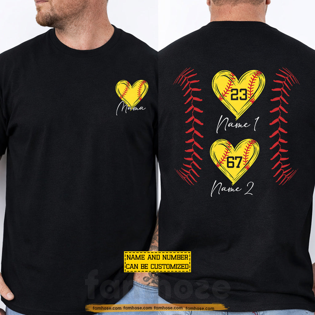 Personalized Softball Mom Two-sided T-shirt, Softball Mama Sport Tees Mother's Day Gift For Softball Lovers