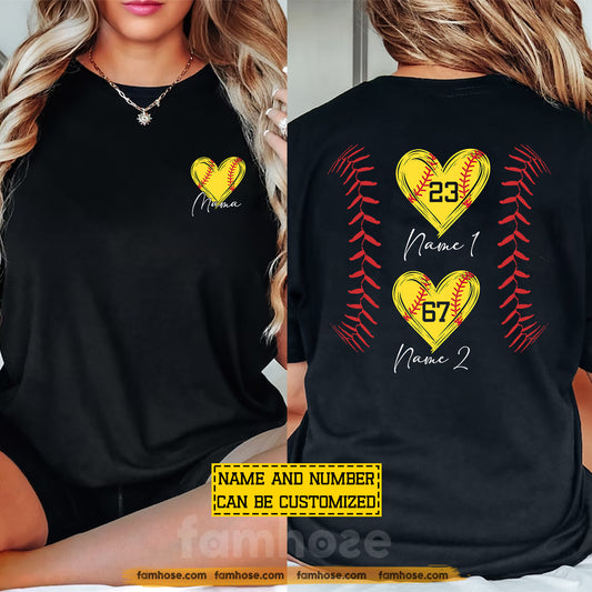 Personalized Softball Mom Two-sided T-shirt, Softball Mama Sport Tees Mother's Day Gift For Softball Lovers