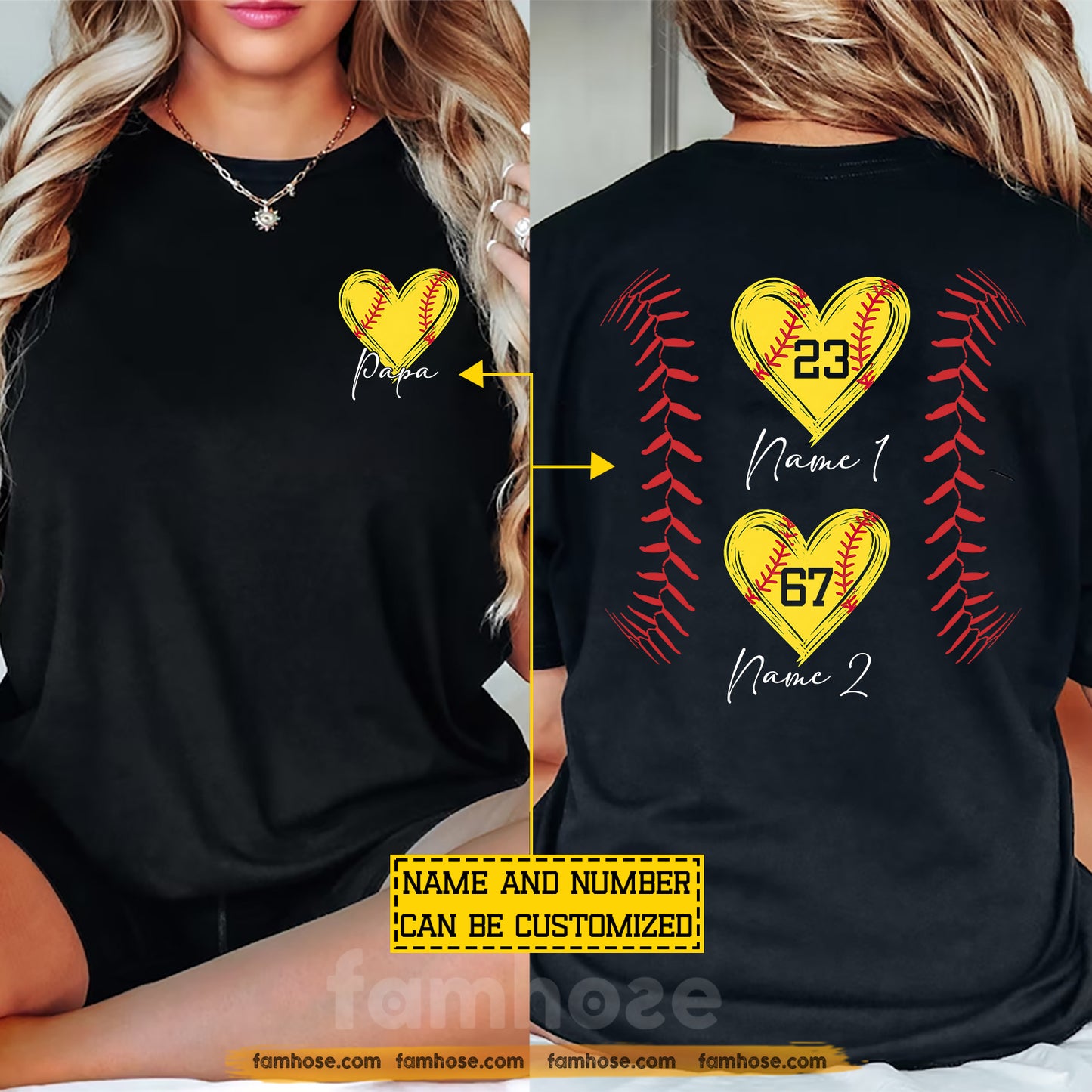 Personalized Softball Dad Two-sided T-shirt, Softball Papa Sport Tees Father's Day Gift For Softball Lover