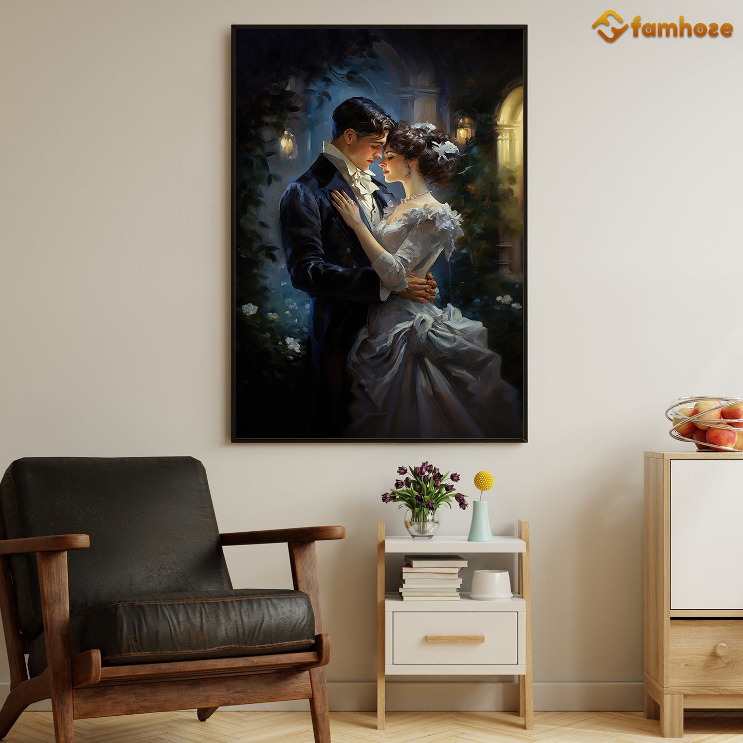 Enchanted Evening A Dance Under the Moonlight, Victorian Christmas Canvas Painting, Xmas Wall Art Decor - Christmas Poster Gift