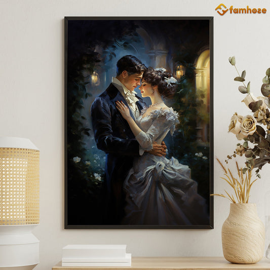 Enchanted Evening A Dance Under the Moonlight, Victorian Christmas Canvas Painting, Xmas Wall Art Decor - Christmas Poster Gift