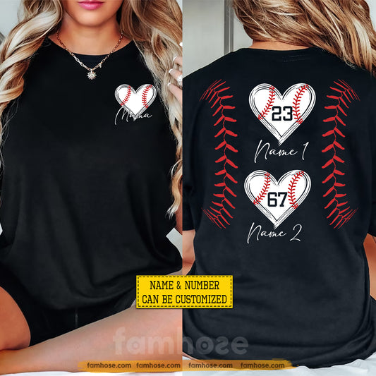 Personalized Baseball Mom Two-sided T-shirt, Baseball Mama Sport Tees Mother's Day Gift For Baseball Lover