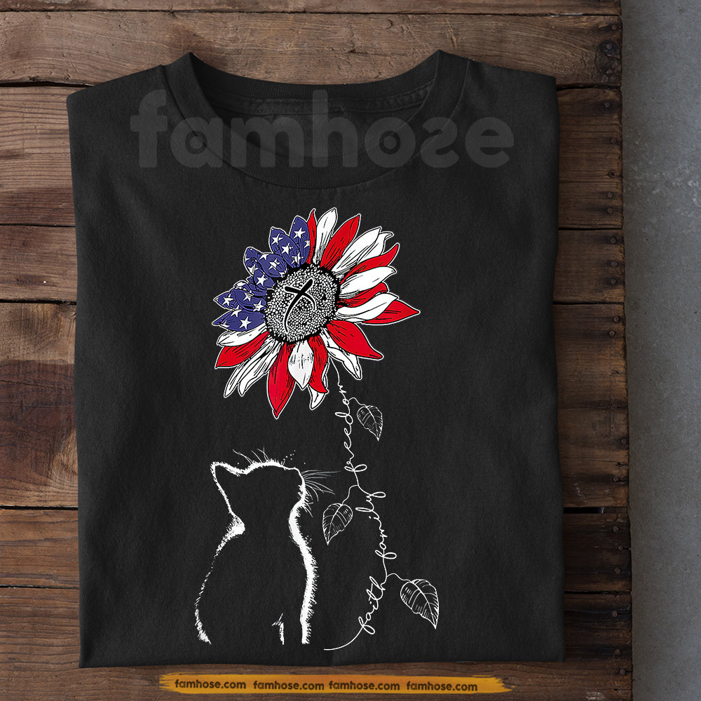 July 4th Cat T-shirt, Faith Blooms In Freedom Tees Independence Day Gift For Cat Lover