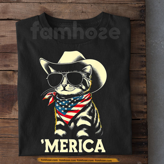 July 4th Cat T-shirt, 'Merica Tees Independence Day Gift For Cat Lover