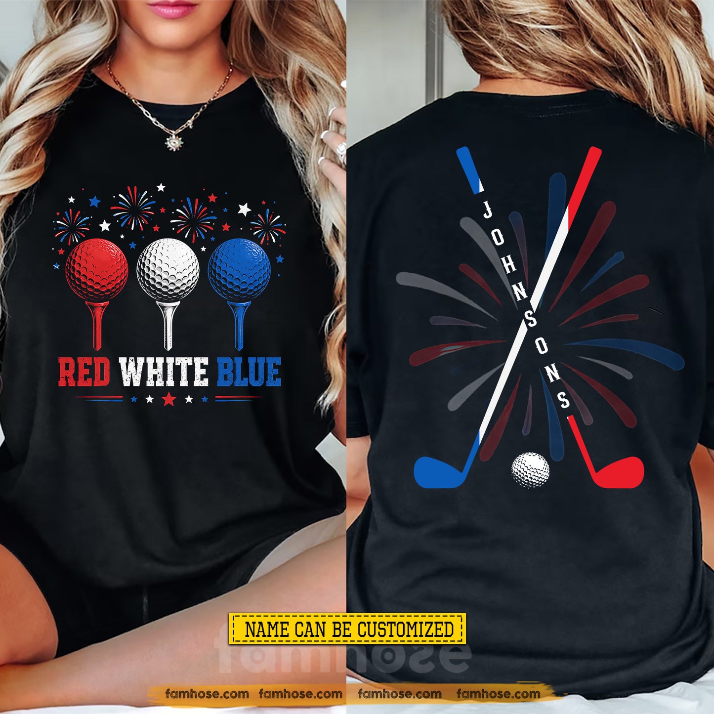Personalized Golf July 4th Two-sided T-shirt, Fireworks Fairways And Freedom Sport Tees Independence Day Gift For Golf Lover