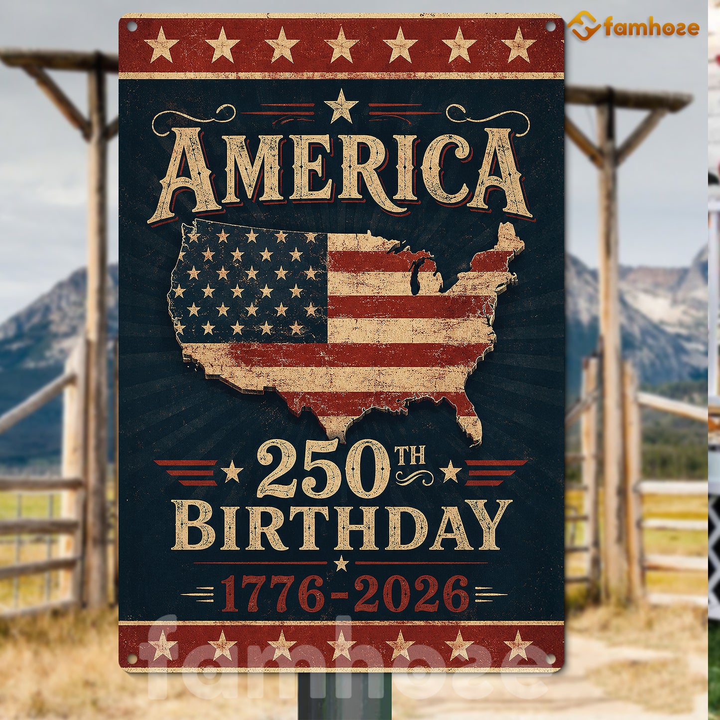 July 4th USA 250 Anniversary Metal Sign, America 250th Birthday 1776 - 2026 Yard Sign, House Decor Independence Day Gift For American Patriot
